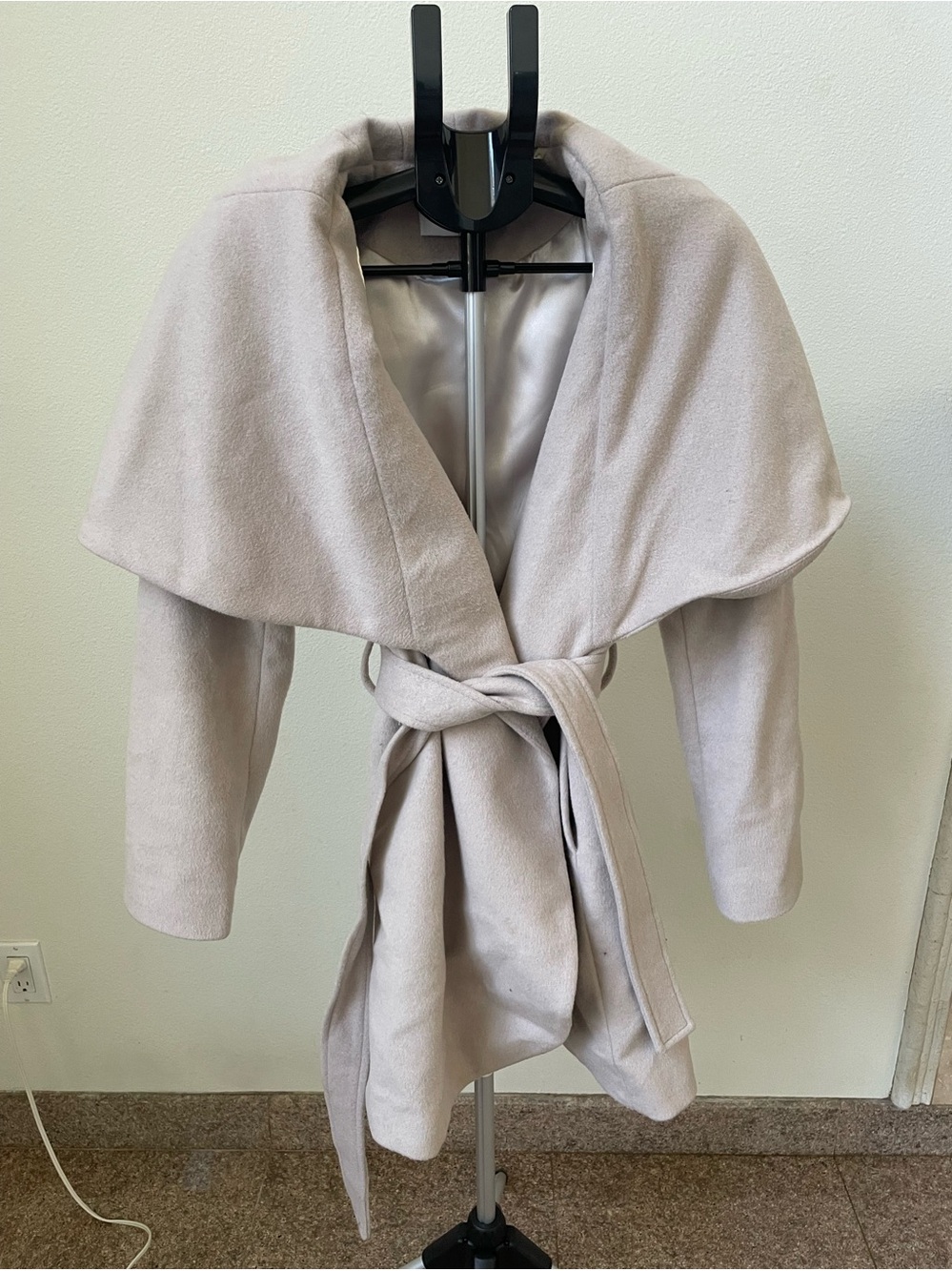 T Tahari Light Cream Wrap Coat with Shawl Collar